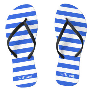 Marine Blauw Wit Cabana Strepen Gepersonaliseerd S Teenslippers
