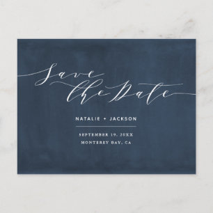 Marine blauw + wit elegante bruiloft save the date briefkaart