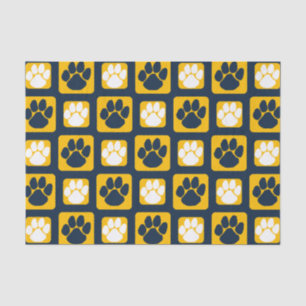 Marine Blauw, Wit en Goud Herhalende Pawprint Tissuepapier