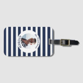 Marine Blauw Wit Gestreepte Nautische Foto Bagagelabel (Voorkant (horizontaal))