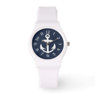 Marine blauw/wit nautisch anker w/nummers horloge