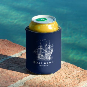 Marine Blauw & Wit Nautische Wid Zeilboot Blikjeskoeler