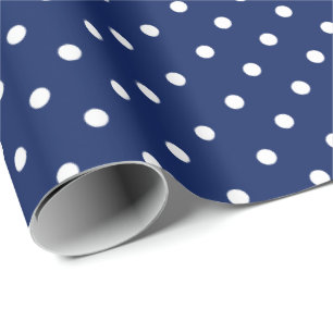 Marine Blauw   Wit Polka Dot inpakpapier