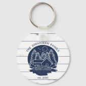 Marine Blauw & Wit Rustiek Hout Nautisch Lake Hous Sleutelhanger (Voorkant)