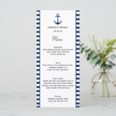 Marine Blauw Wit Strepen Nautisch Thema Menu (Staand voorkant)