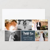 Marine Blauw & Wit Trouwfoto Collage Dank u Bedankkaart (Voorkant / Achterkant)