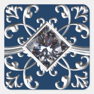 Marine Blauw Zilver Bloeiende Envelopzegel Vierkante Sticker