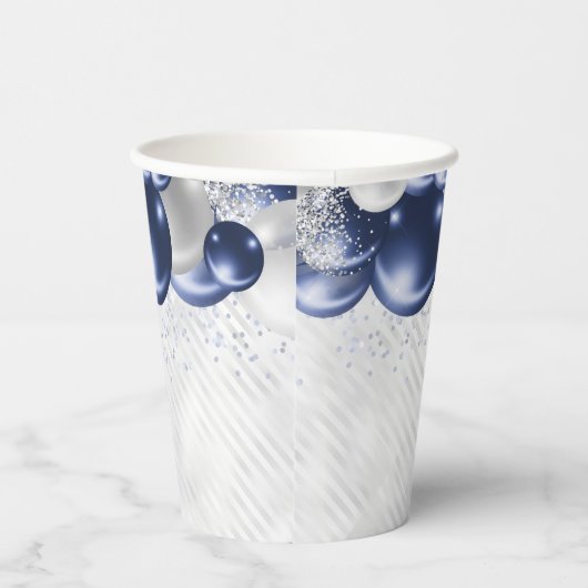 Marine Blauw Zilveren Ballon Glitter 70e Verjaarda Papieren Bekers (Rechts)