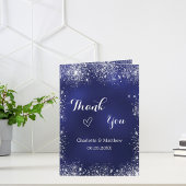 Marine blauw zilveren foto qr code bruiloft dank u kaart