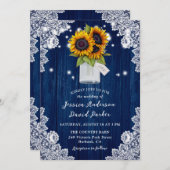 Marine Blauw Zonnebloem Houten Kant Mason Jar Brui Kaart (Voorkant / Achterkant)