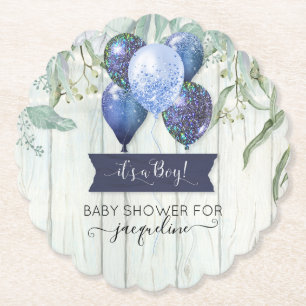 Marine Blauwe Ballon Hout Rustieke Baby Shower voo Kartonnen Onderzetters
