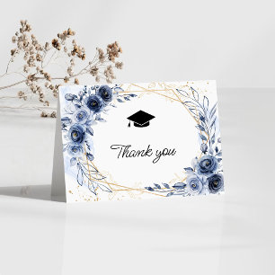Marine Blauwe Bloemen Afstuderen Bedankkaart