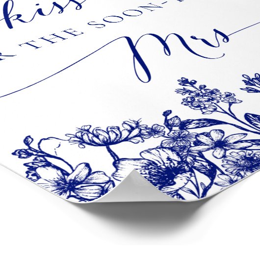 Marine Blauwe Bloemen Raad hoeveel Kussen Bruids T Poster (Hoek)