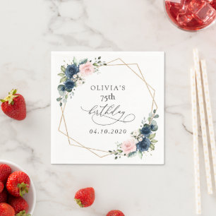 Marine Blauwe Bloemen, Roze Bloemen, Boho, Verjaar Servet