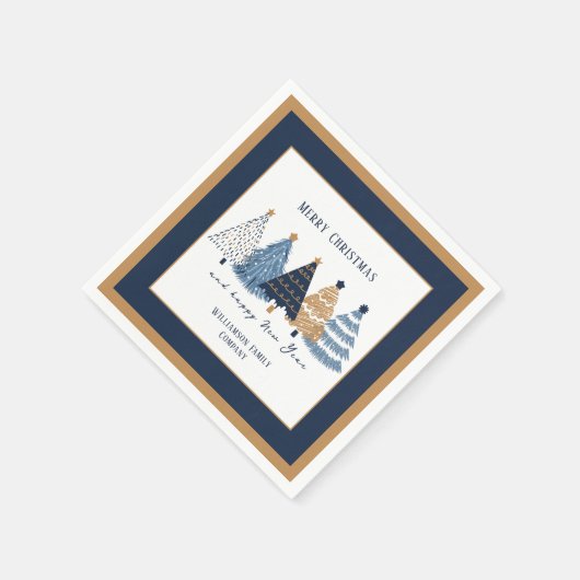 Marine Blauwe Bomen Tekst Naam Moderne Kerstvakant Servet (Hoek)