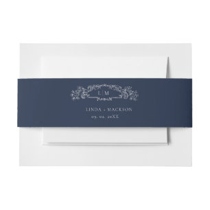 Marine Blauwe botanische kam monogram bruiloft Uitnodigingen Wikkel