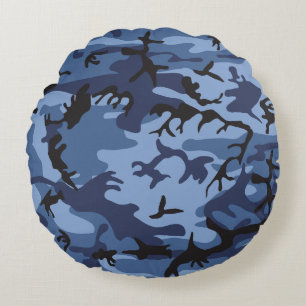 Marine Blauwe Camouflage, Militair, Leger Rond Kussen