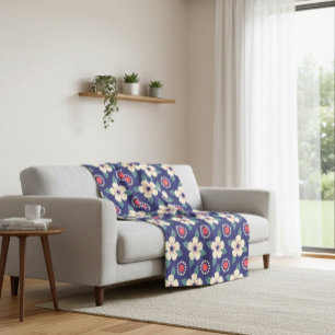 Marine Blauwe Deken met Crème Bloemen