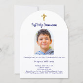 Marine blauwe foto boogjongen Eerste Heilige Commu Kaart (Voorkant)