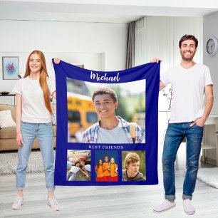 Marine blauwe foto collage jongens vrienden fleece deken