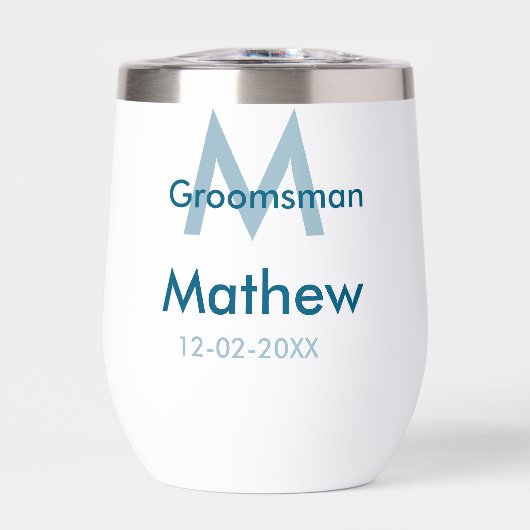 Marine blauwe groomsman naam letter datum mannelij (Voorkant)