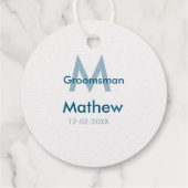 Marine blauwe groomsman naam letter datum mannelij bedankjes labels (Achterkant)