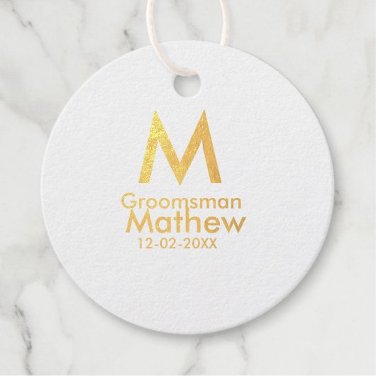 Marine blauwe groomsman naam letter datum mannelij bedankjes labels (Voorkant)