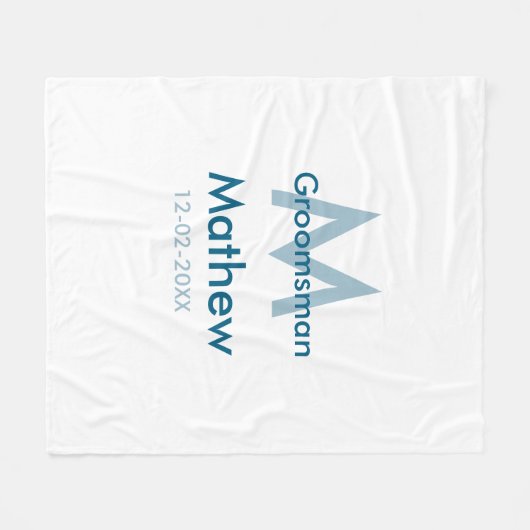Marine blauwe groomsman naam letter datum mannelij fleece deken (Voorkant (Horizontaal))