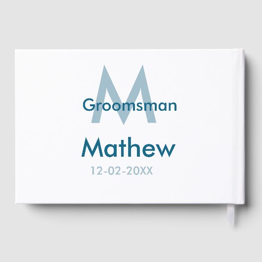 Marine blauwe groomsman naam letter datum mannelij gastenboek (Achterkant)