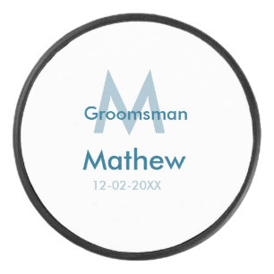 Marine blauwe groomsman naam letter datum mannelij hockey puck