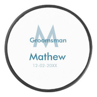 Marine blauwe groomsman naam letter datum mannelij hockey puck