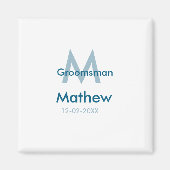 Marine blauwe groomsman naam letter datum mannelij magneet (Voorkant)