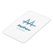 Marine blauwe groomsman naam letter datum mannelij magneet (Linkerzijde)