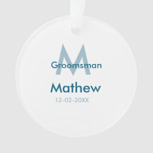 Marine blauwe groomsman naam letter datum mannelij ornament