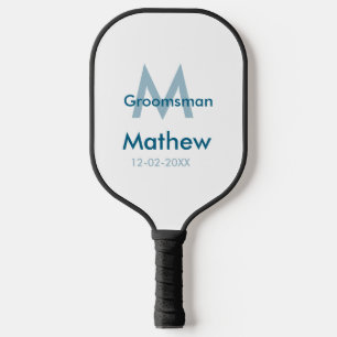 Marine blauwe groomsman naam letter datum mannelij pickleball paddle