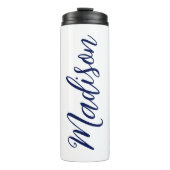 Marine Blauwe Naam Handgeschreven Script Custom Thermosbeker (Voorkant)