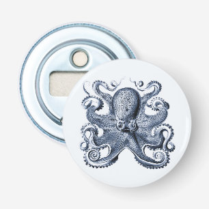 Marine blauwe octopus illustratie door Ernst Haeck Button Flesopener