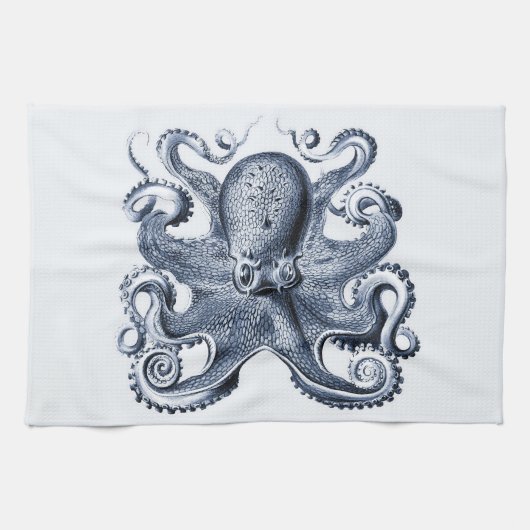 Marine blauwe octopus illustratie door Ernst Haeck Theedoek (Horizontaal)