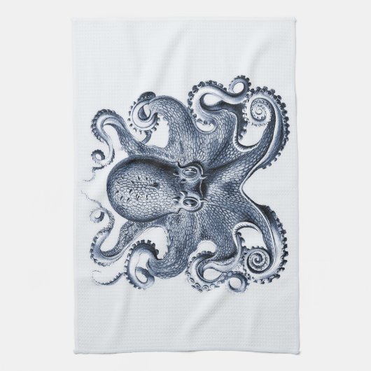 Marine blauwe octopus illustratie door Ernst Haeck Theedoek (Verticaal)