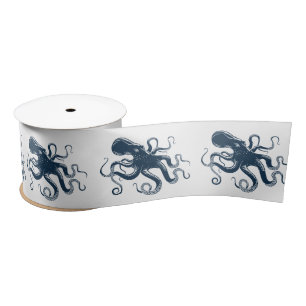 Marine blauwe octopus nautische illustratie lint