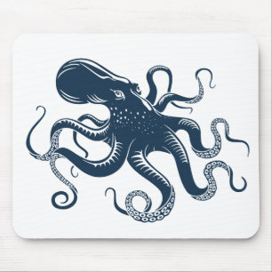Marine blauwe octopus nautische illustratie muismat