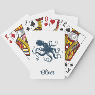 Marine blauwe octopus nautische illustratie pokerkaarten