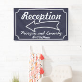 Marine Blauwe Pijl Links Receptie Bruiloft Banner (Insitu)