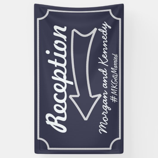 Marine Blauwe Pijl Links Receptie Bruiloft Banner (Verticaal)