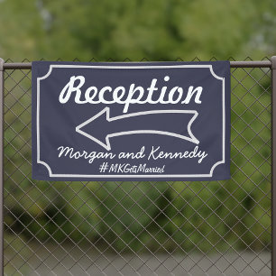 Marine Blauwe Pijl Links Receptie Bruiloft Banner