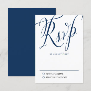 Marine Blauwe Rustieke Kalligrafie Trouwen RSVP Kaartje