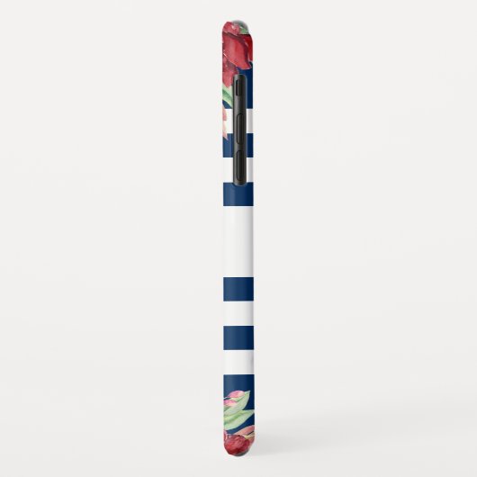 Marine Blauwe Strepen Bloemen Monogram Case-Mate iPhone Case (Achterkant/links)