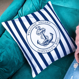 Marine Blauwe Strepen Nautilus Bootnaam Anker Touw Kussen