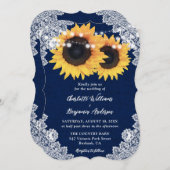 Marine Blauwe Zonnebloem Burlap Bloemen Lace Weddi Kaart (Voorkant / Achterkant)