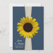 Marine Blauwe Zonnebloem en Burlap bruiloft Kaart (Voorkant)